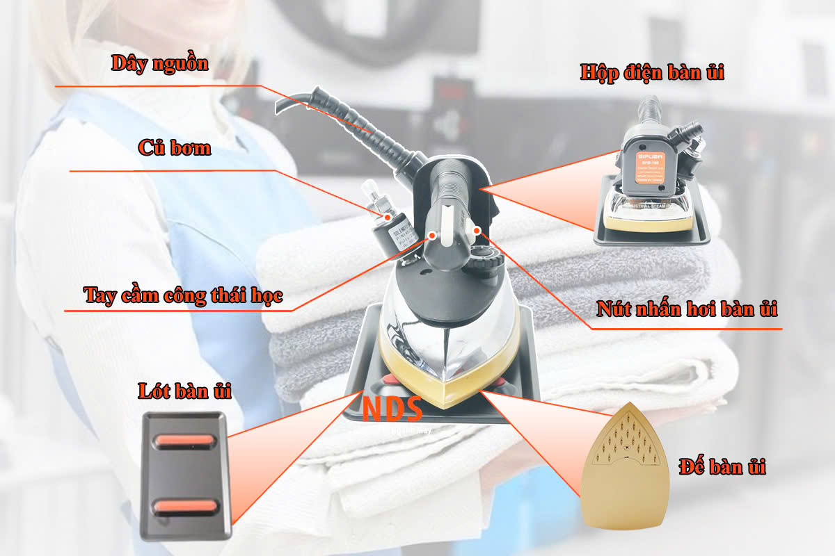 Bàn ủi hơi nước công nghiệp có củ bơm SIPUBA SPB-788 với bình chứa nước lớn