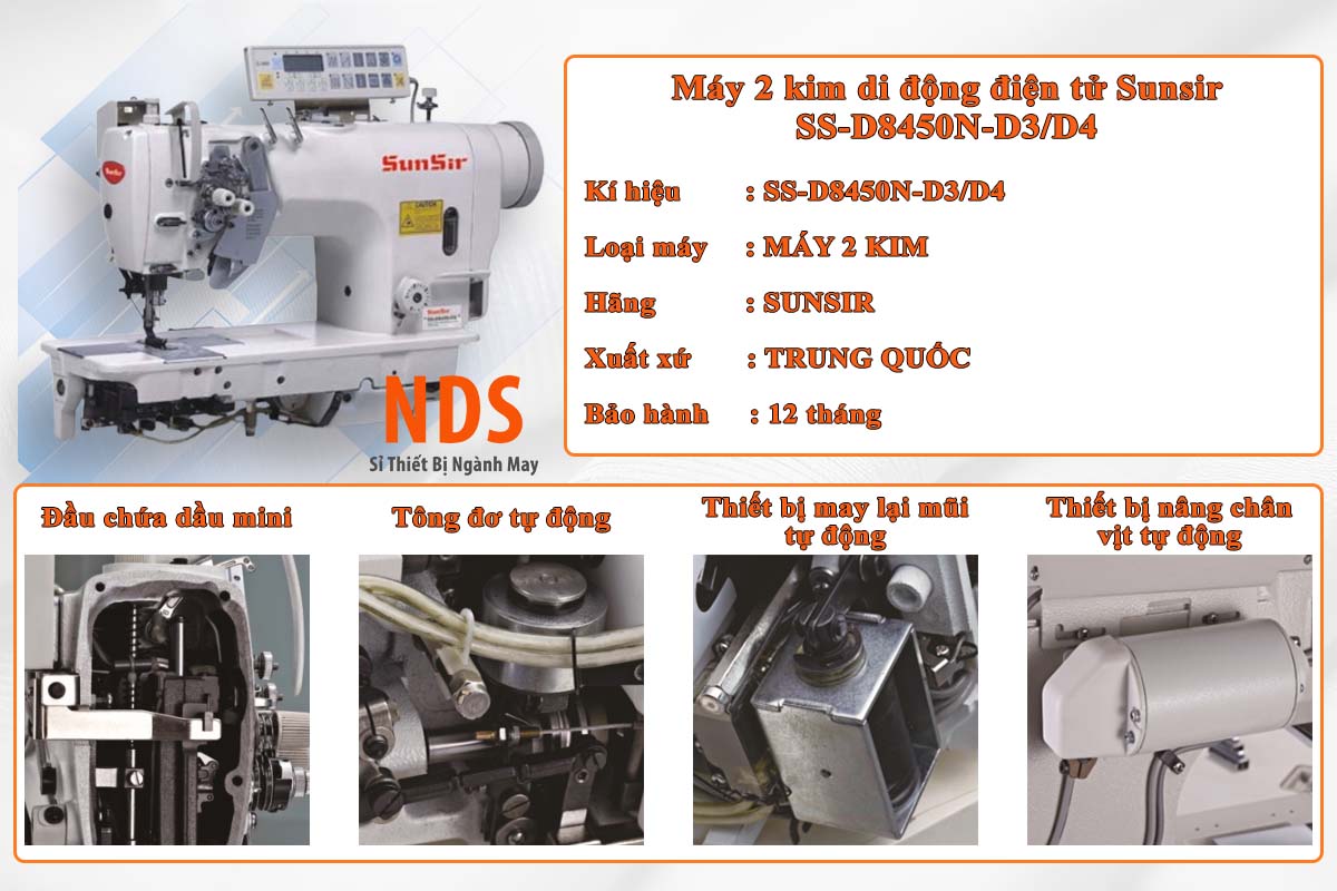 Đặc điểm máy 2 kim di động điện tử Sunsir SS-D8450N-D3/D4