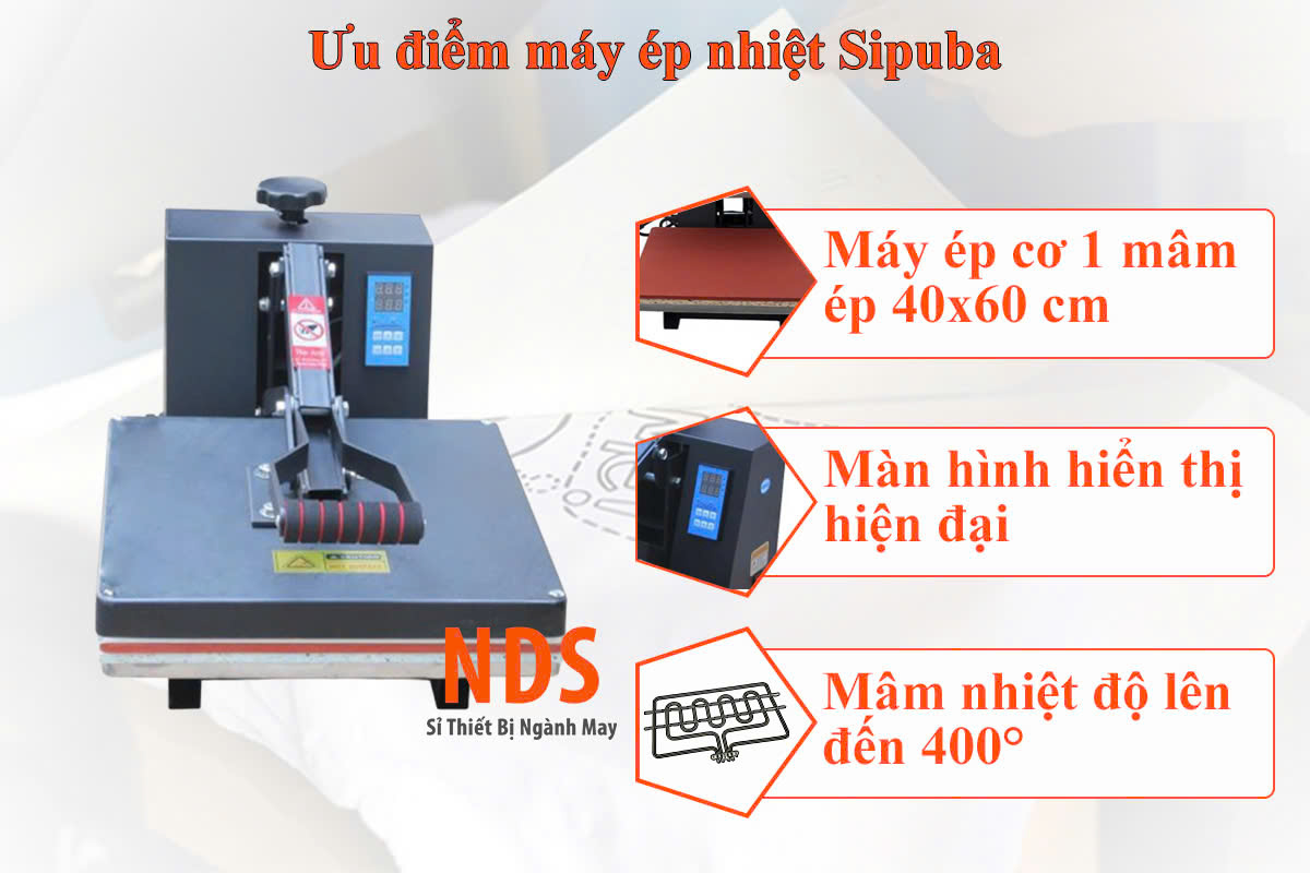 Máy ép nhiệt logo một bàn ép tay mâm nhiệt mâm ép 40x60 hiệu SIPUBA