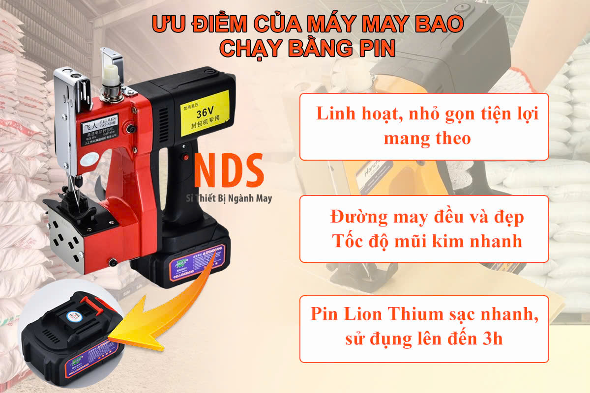 Máy may bao bì cầm tay chạy pin