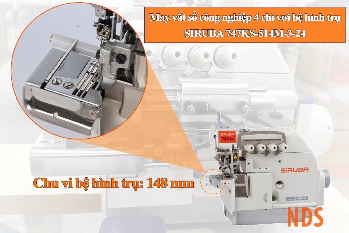 Máy vắt sổ 4 chỉ cổ nhỏ liền trục Siruba 747KS